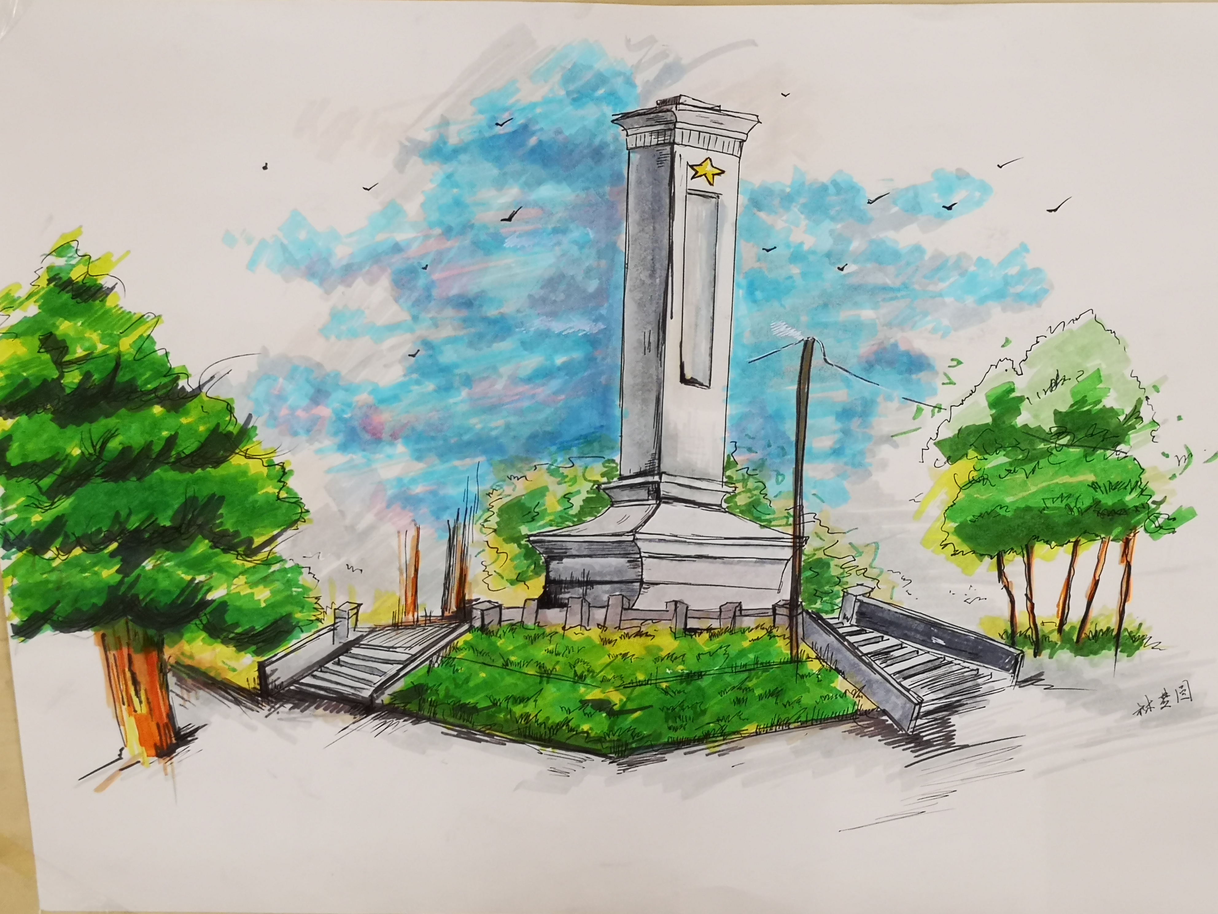 八一起义纪念碑儿童画图片